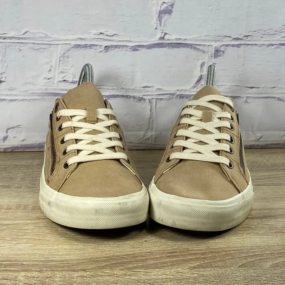 Taos Z-Soul Tan Canvas Sneakers Women's Size 9 Casual Zip Lace Up Shoes